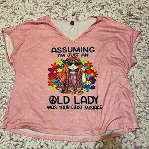 SHEIN CURVE 3XL Pink Old Lady Hippy T-Shirt